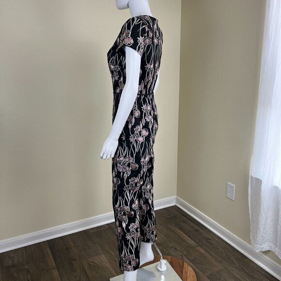 JS Collections Women's Size 6 Floral Embroidered Printed Crepe V-Neck Jumpsuit - Picture 16 of 16